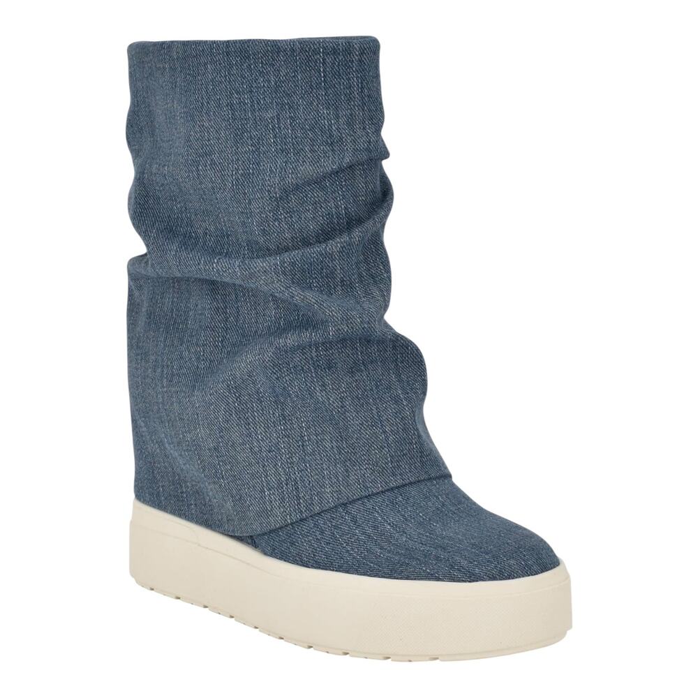 GUESS Women's Guinna Fold Over Slouchy Sneaker Boots Denim Blue Size 7